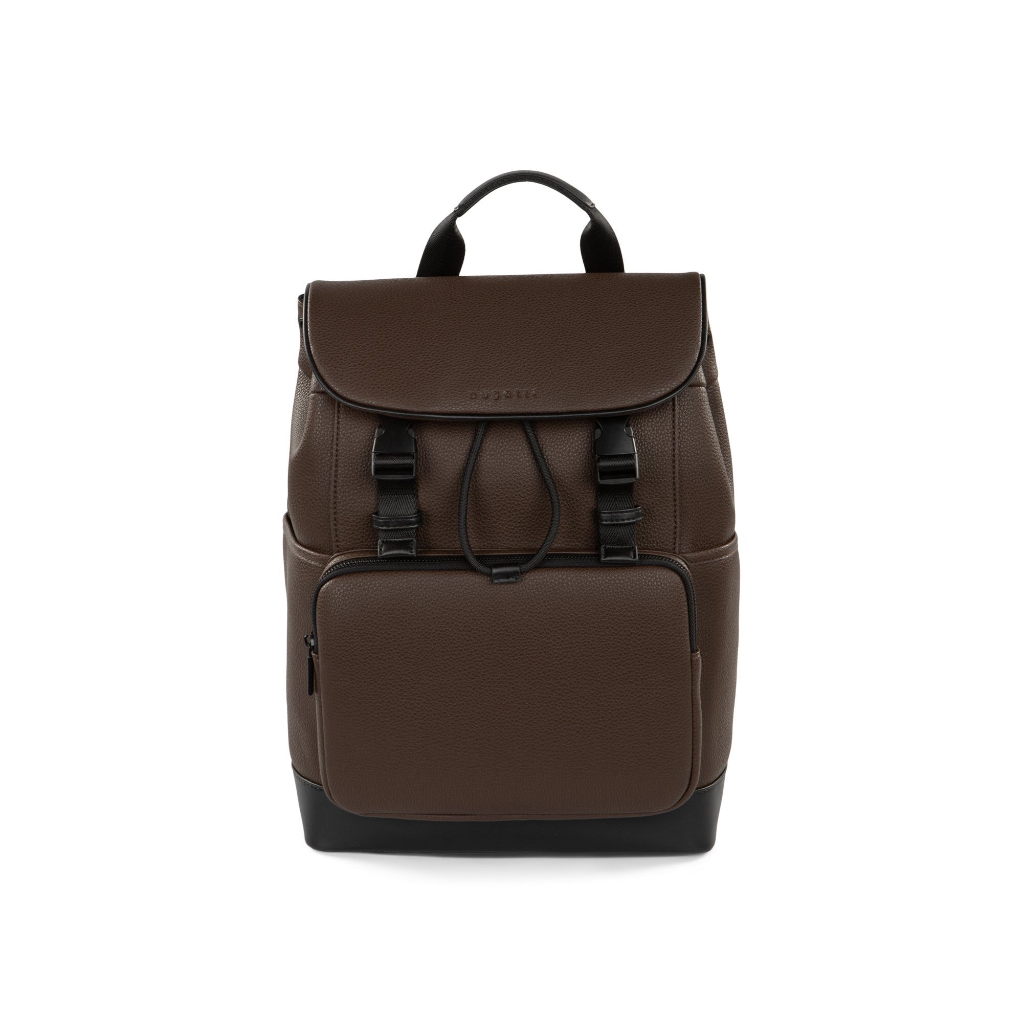 Bugatti Travel Central Backpack in brown showing front view with adjustable straps and spacious main compartment.