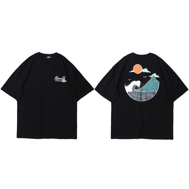Vimost Shop Great Wave T-shirt featuring a Japanese wave design, short sleeve streetwear for men, summer casual fashion.