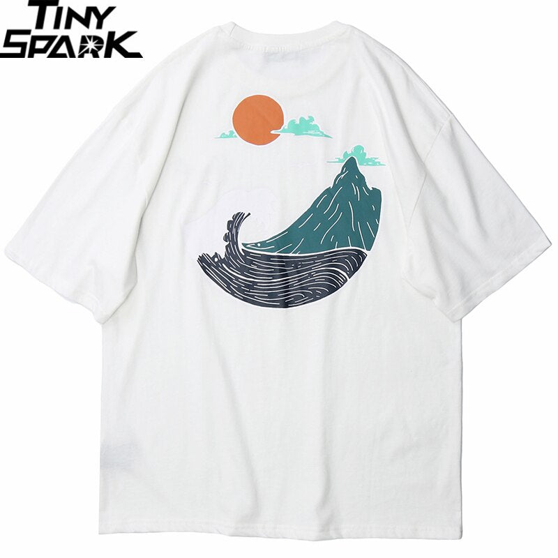 Vimost Shop Great Wave T-Shirt featuring a Japanese-style wave design, short sleeve streetwear for men, summer casual fashion.