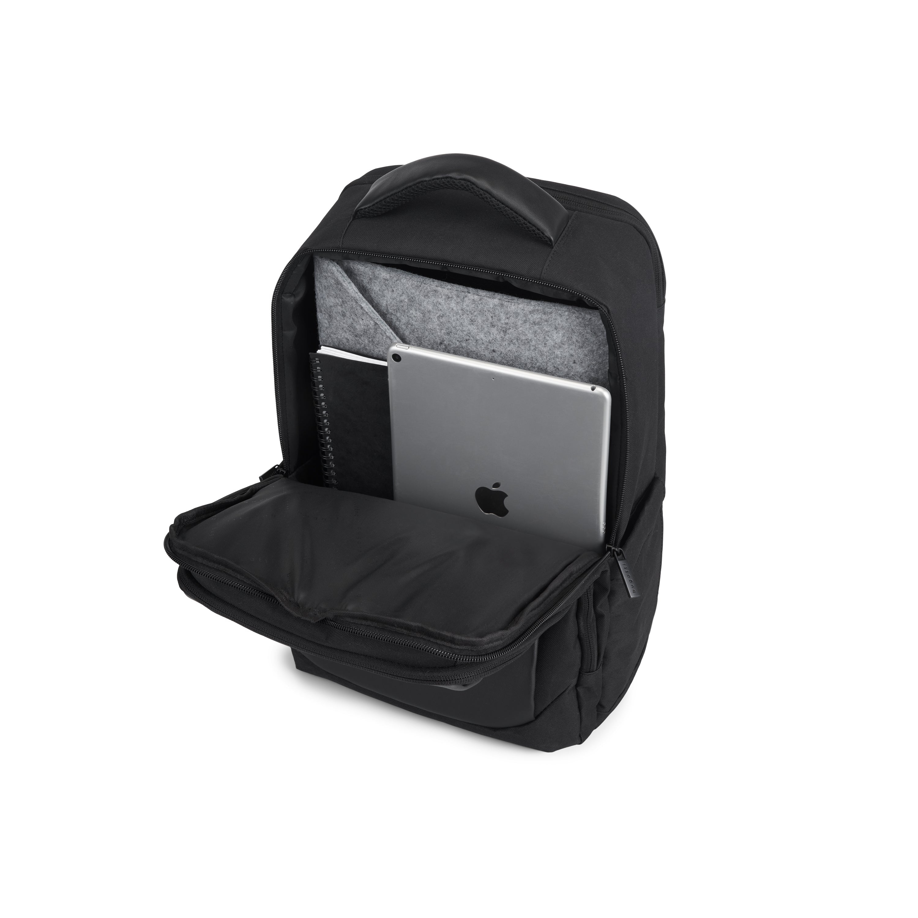Black Bugatti Travel Adrian Backpack with main compartment, showing sturdy straps and sleek design.