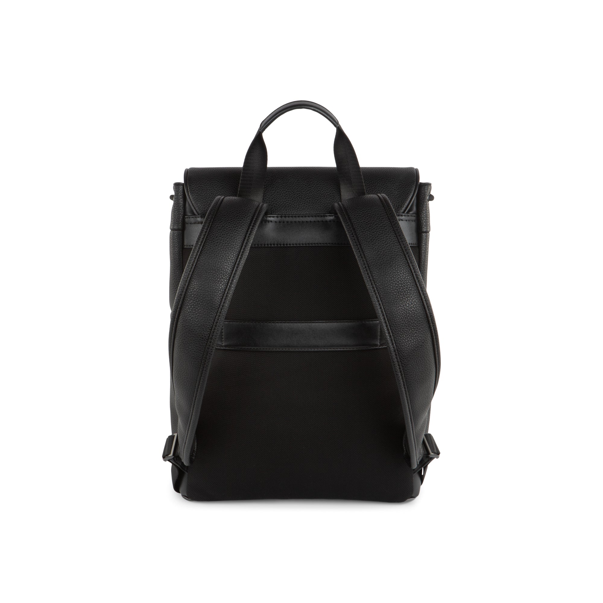 Black Bugatti Travel Central Backpack with multiple compartments, front zipper pocket, and padded shoulder straps, view of the front design.