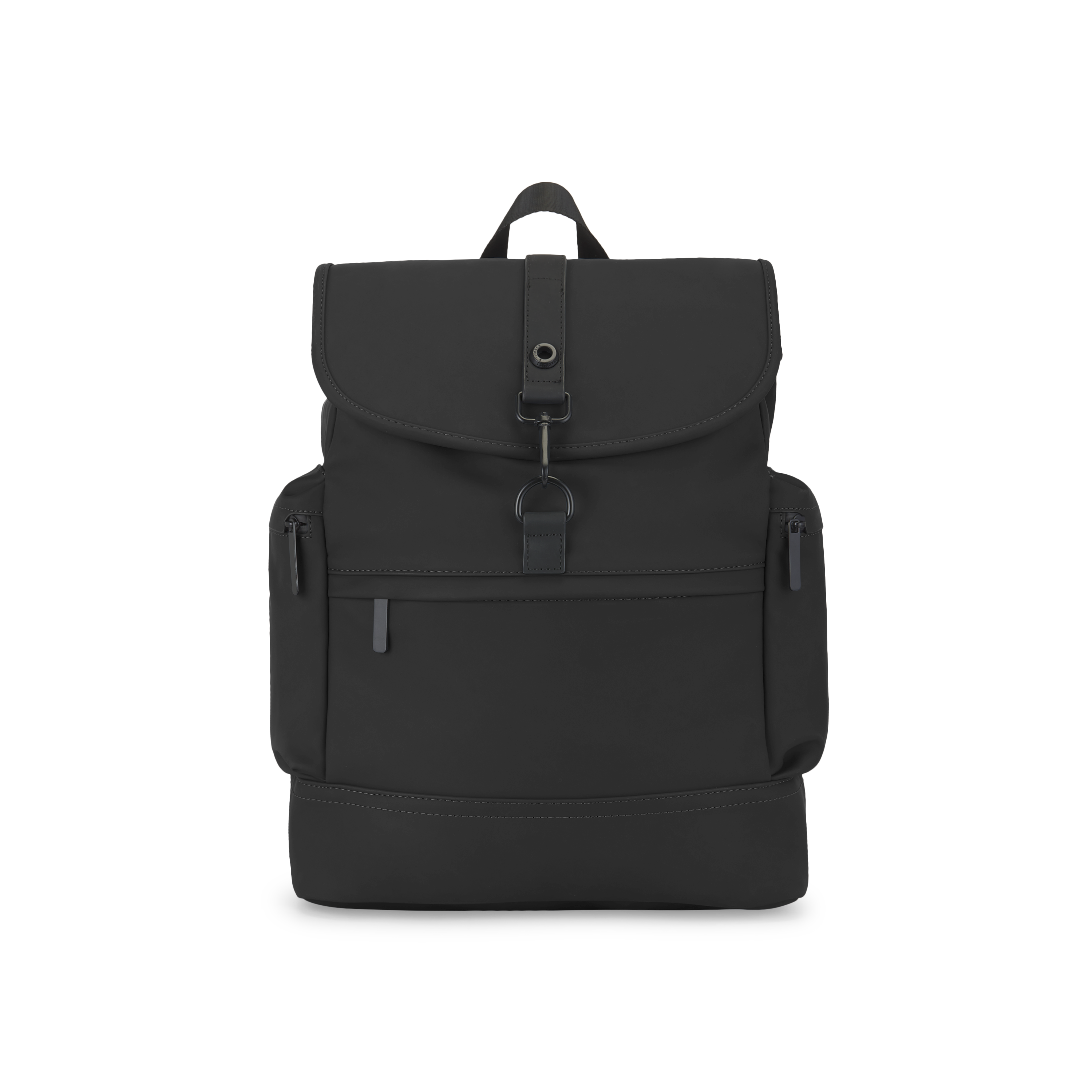 Black Bugatti Travel Core Backpack with front zip pocket and adjustable straps, showing a sleek, modern design.