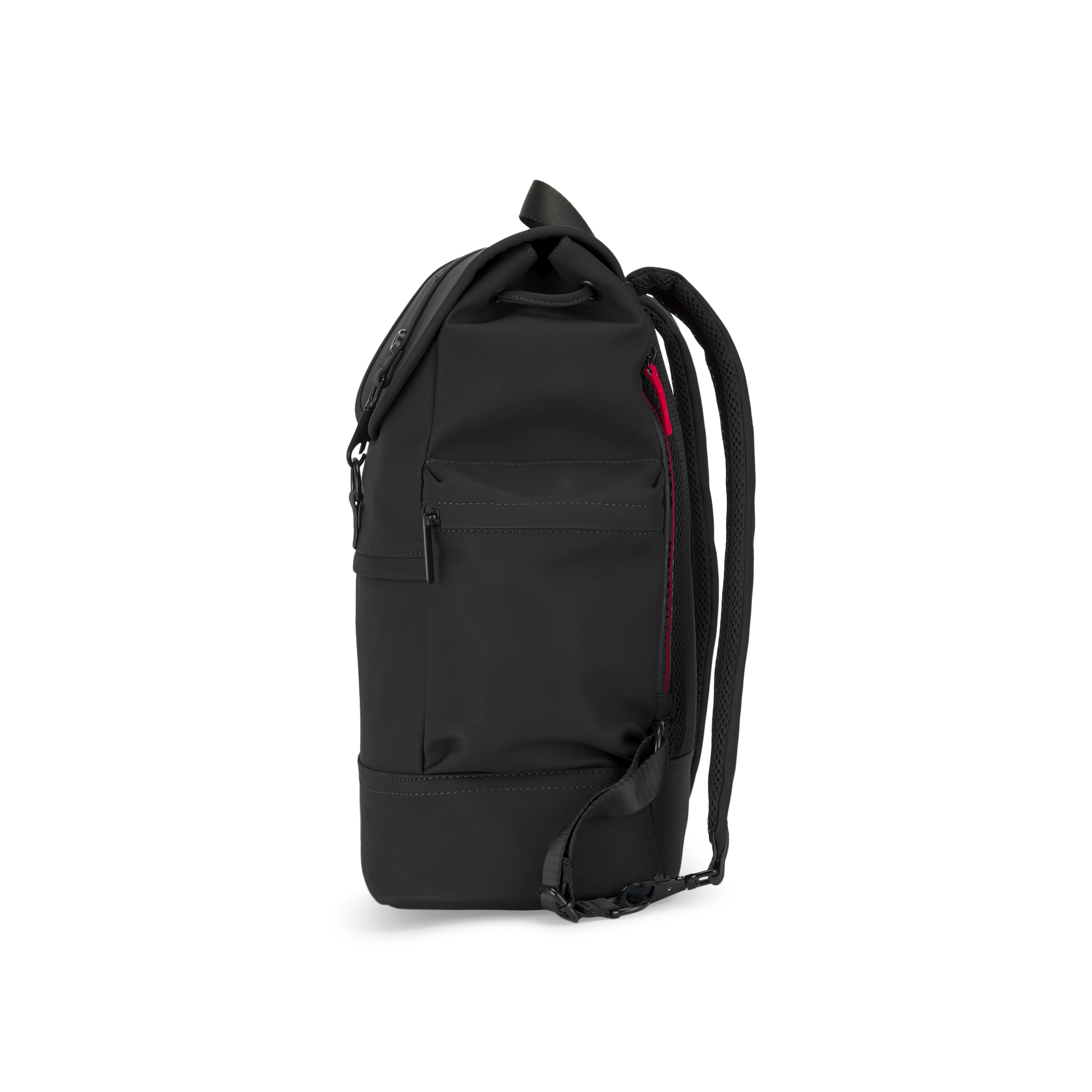 Black Bugatti Travel Core Backpack with side pocket and adjustable straps, designed for stylish and practical everyday use.