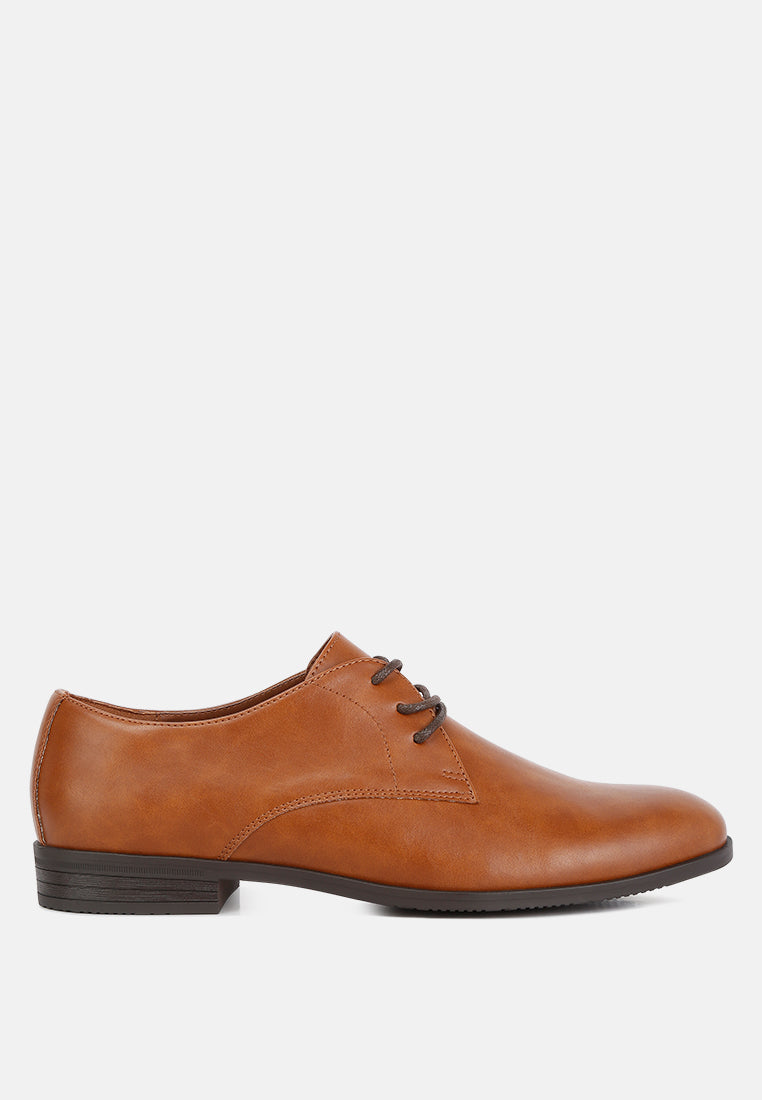 Dark brown Finch men's minimalist derby shoes by London Rag, sleek leather shoes with a clean design and subtle stitching.