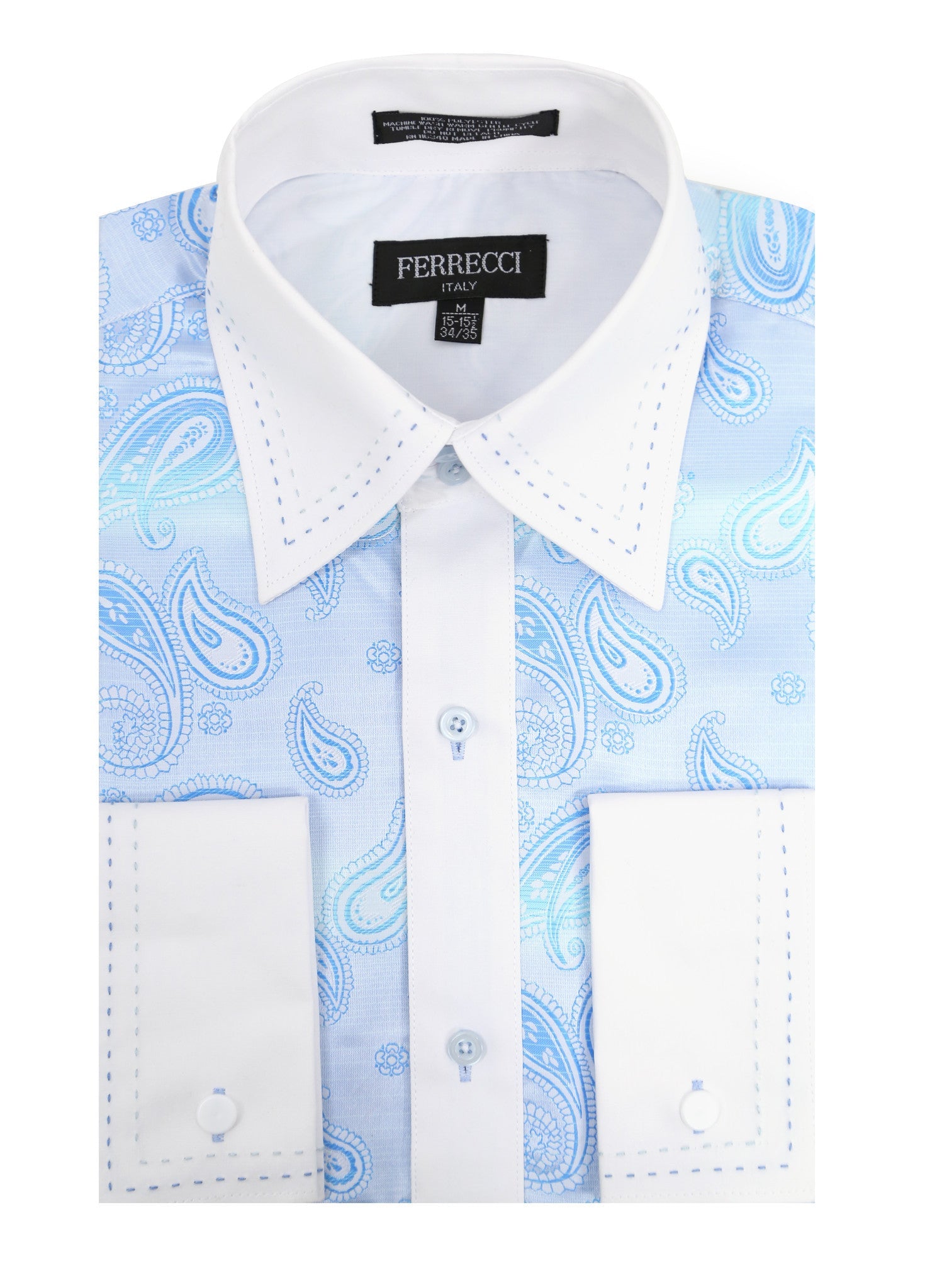 Ferrecci men's Satine Hi-1025 turquoise paisley button-down dress shirt, fashion shirt with intricate paisley pattern and classic collar.