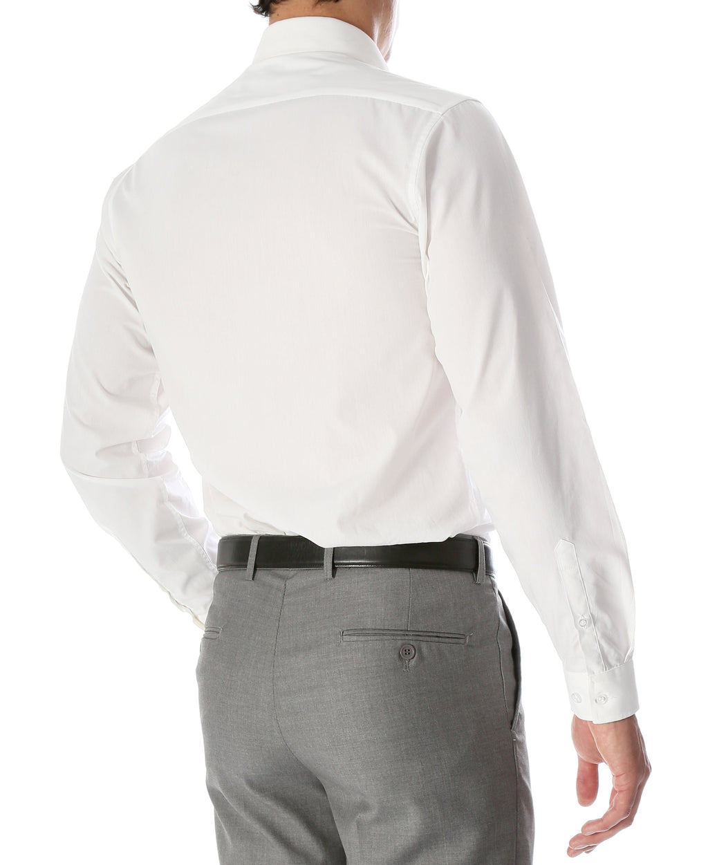 Leo men's slim fit snow white dress shirt, tailored fit with classic collar and long sleeves, suitable for formal occasions.