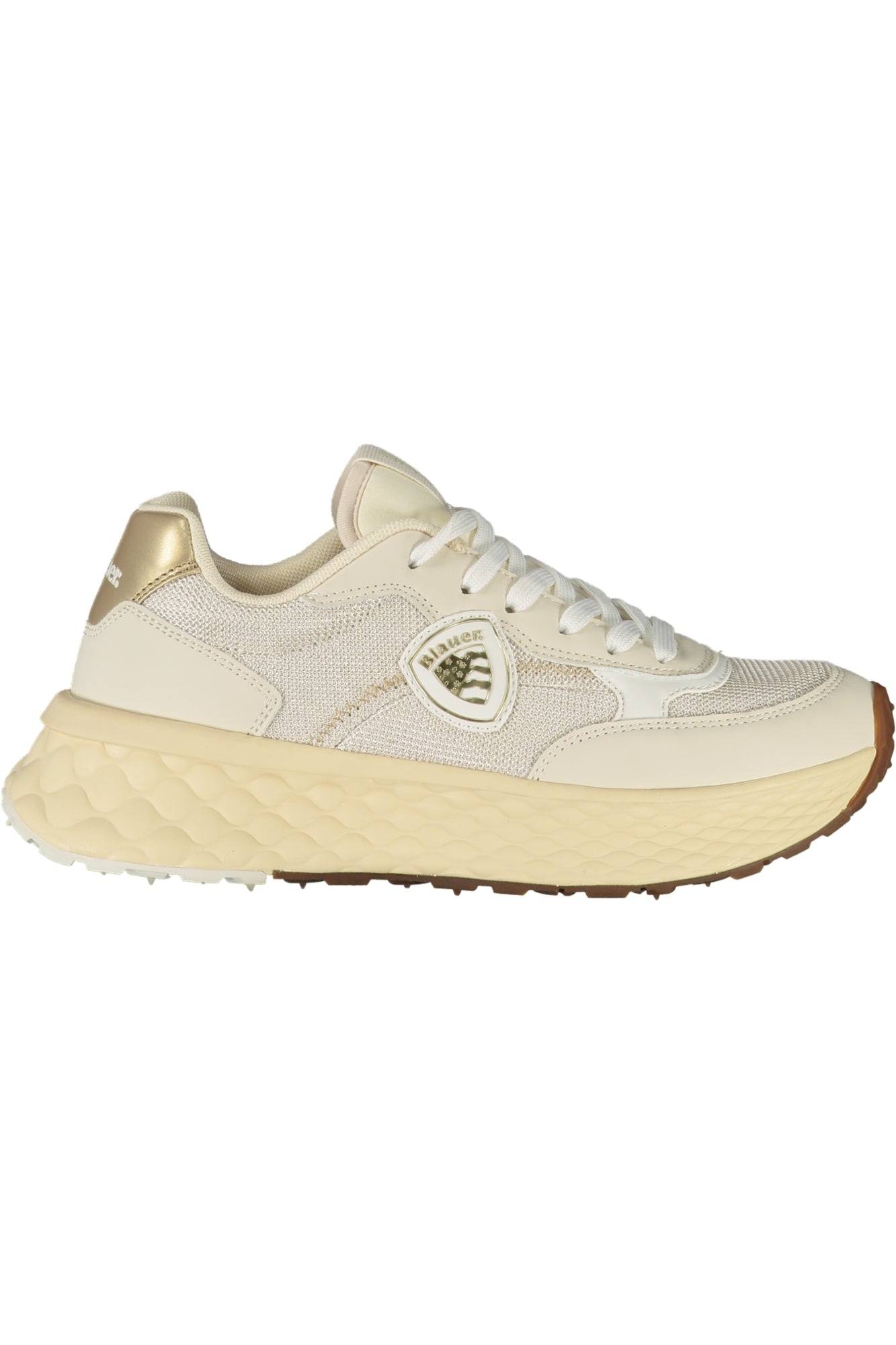 Beige Blauer women's sports sneakers with breathable fabric and sporty design, perfect for active wear.