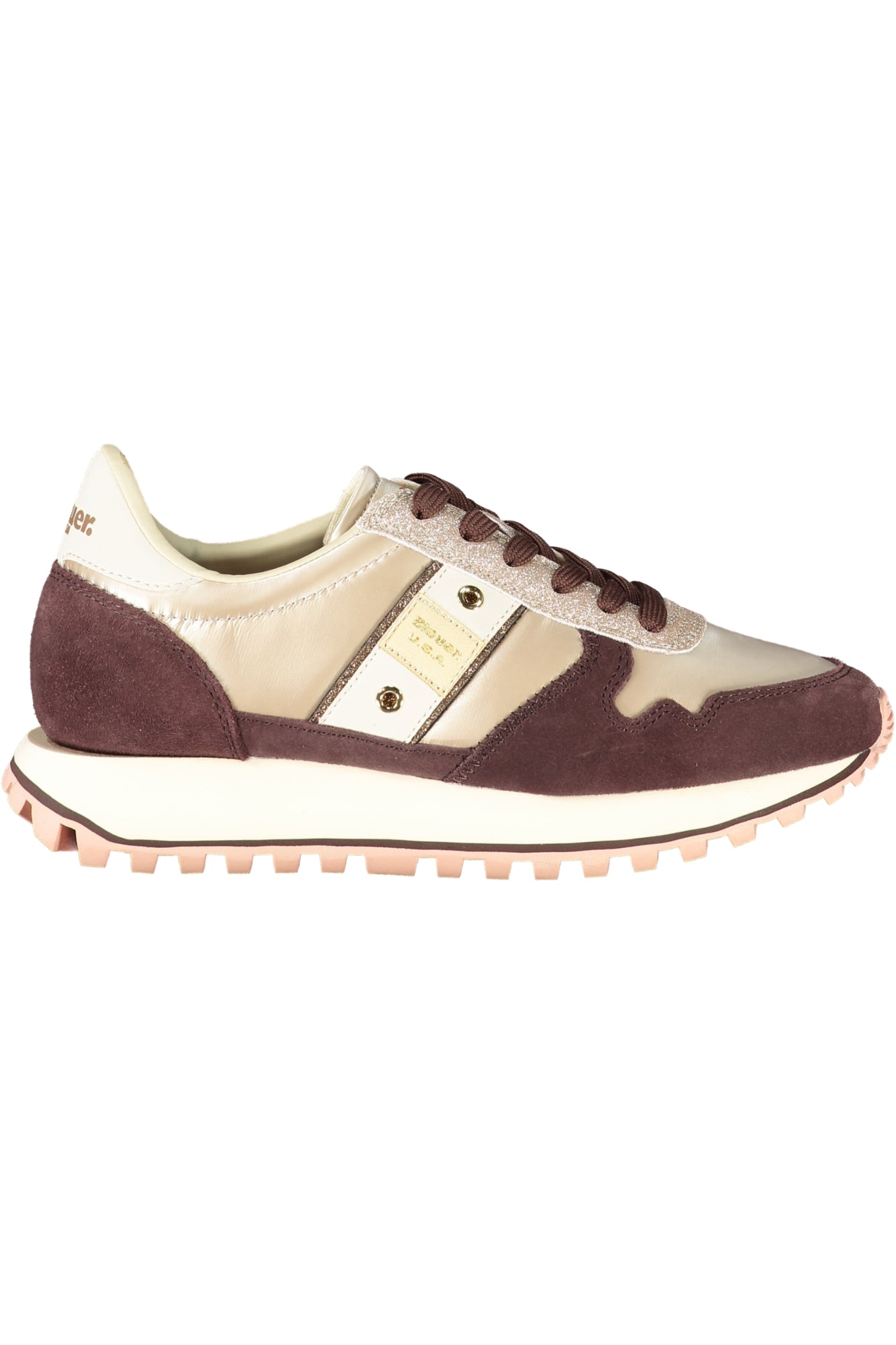 Beige Blauer women's sports sneakers with white soles and breathable fabric, displayed on a plain background.