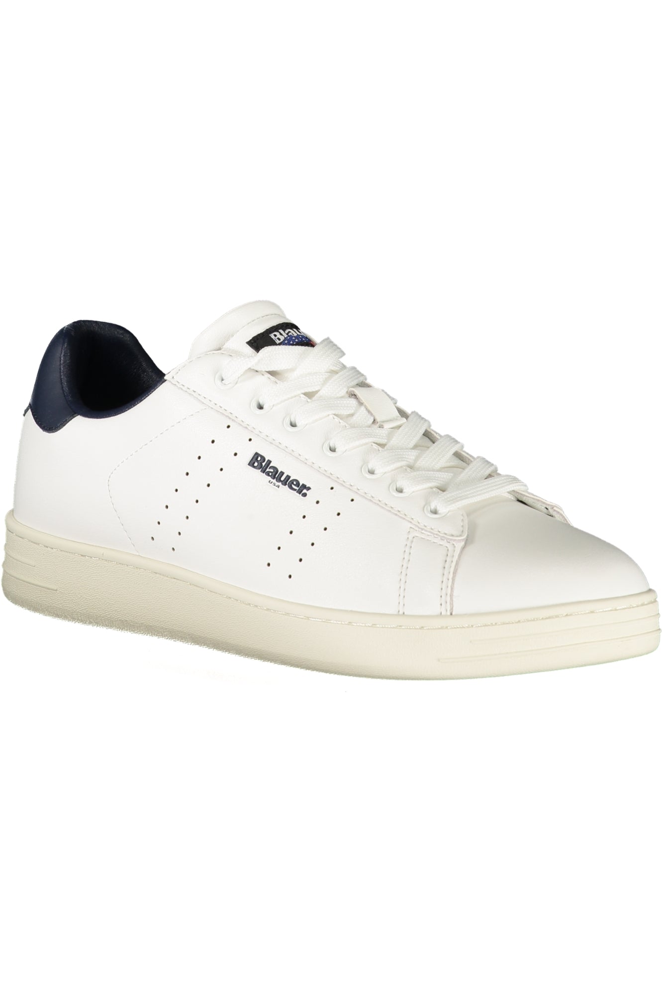 White BLAUER men's sports sneakers with breathable mesh and cushioned sole, designed for active wear and comfort.