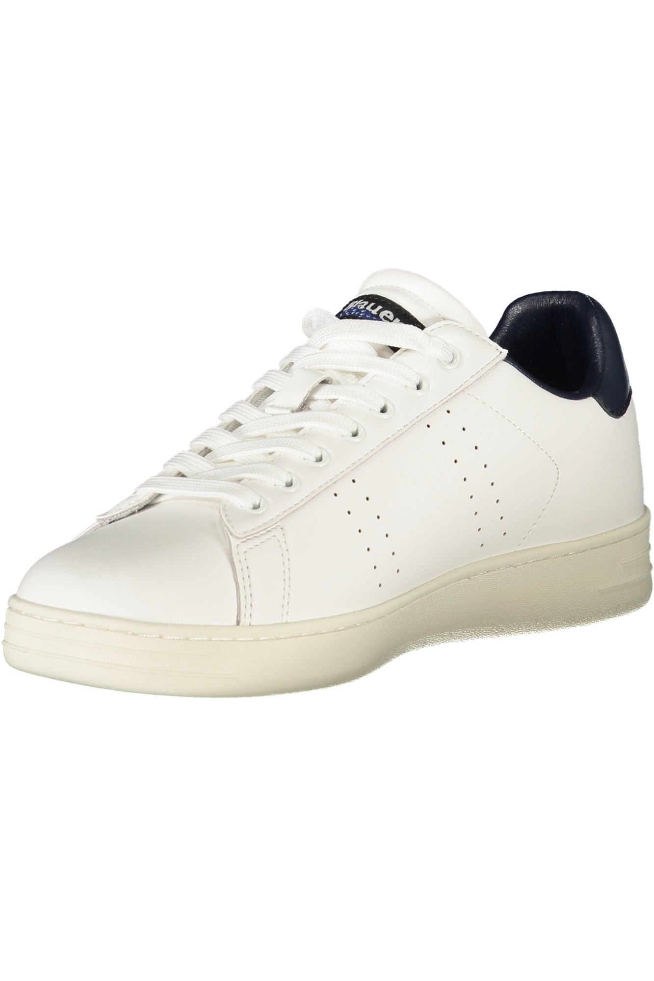 White BLAUER men's sports sneakers with breathable mesh and cushioned soles, designed for active wear and casual style.