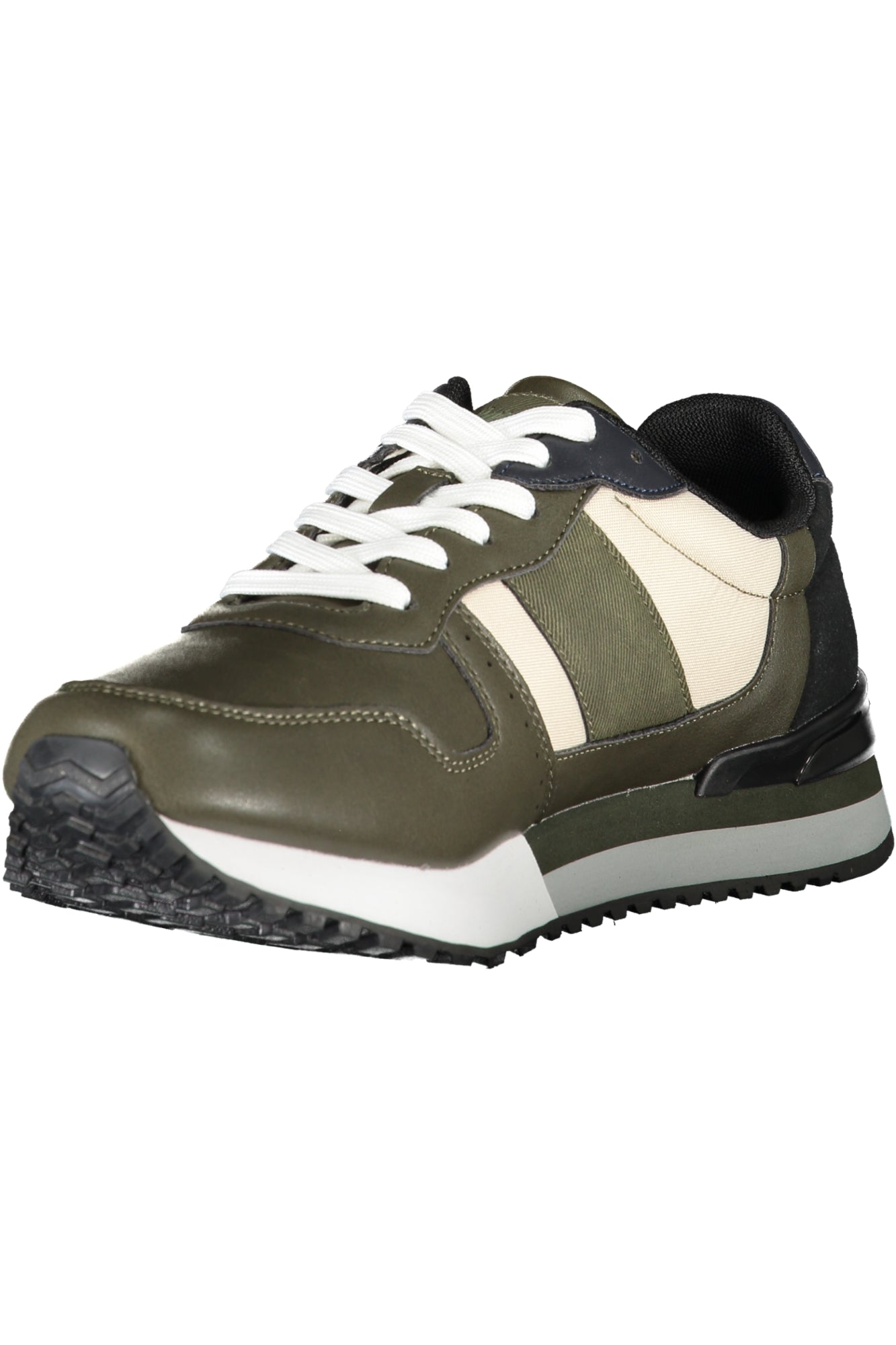 Green Carrera men's sports sneakers with white accents, featuring a breathable mesh upper and cushioned sole.