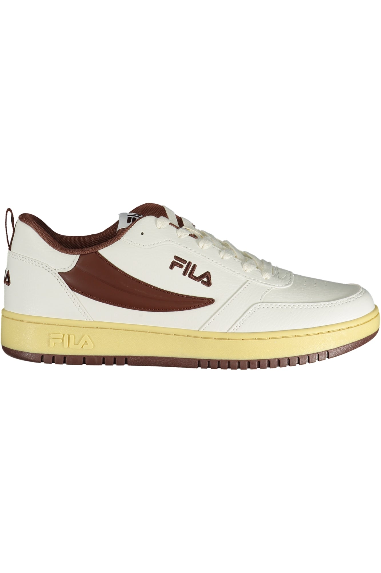 FILA men's white sports shoes with laces and brown details, removable footbed, embroidered logo