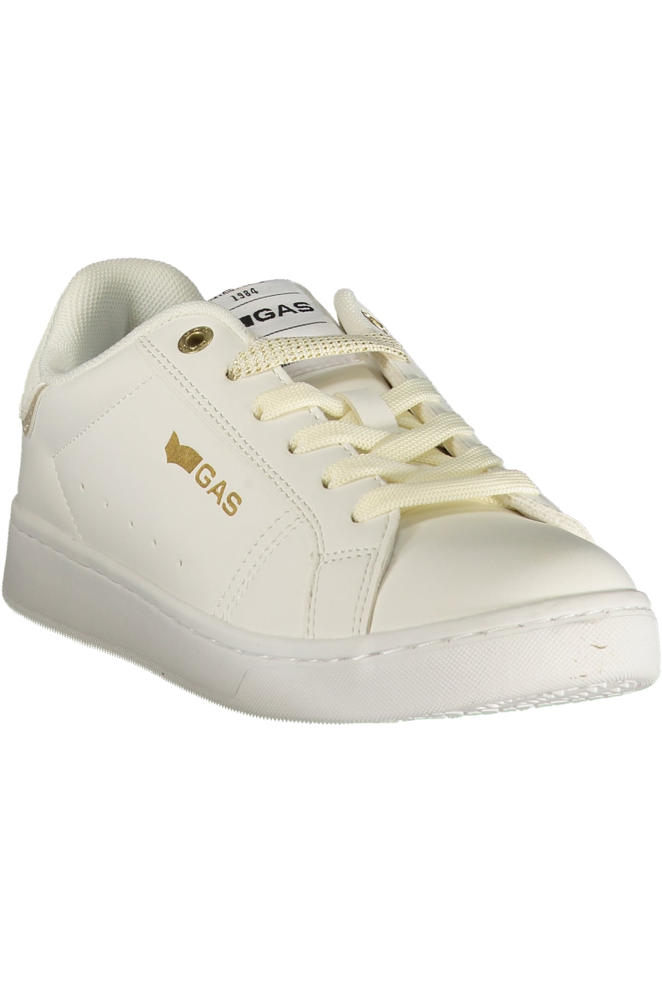White GAS women's sports sneakers shown from the side, featuring a sleek design and comfortable athletic fit.