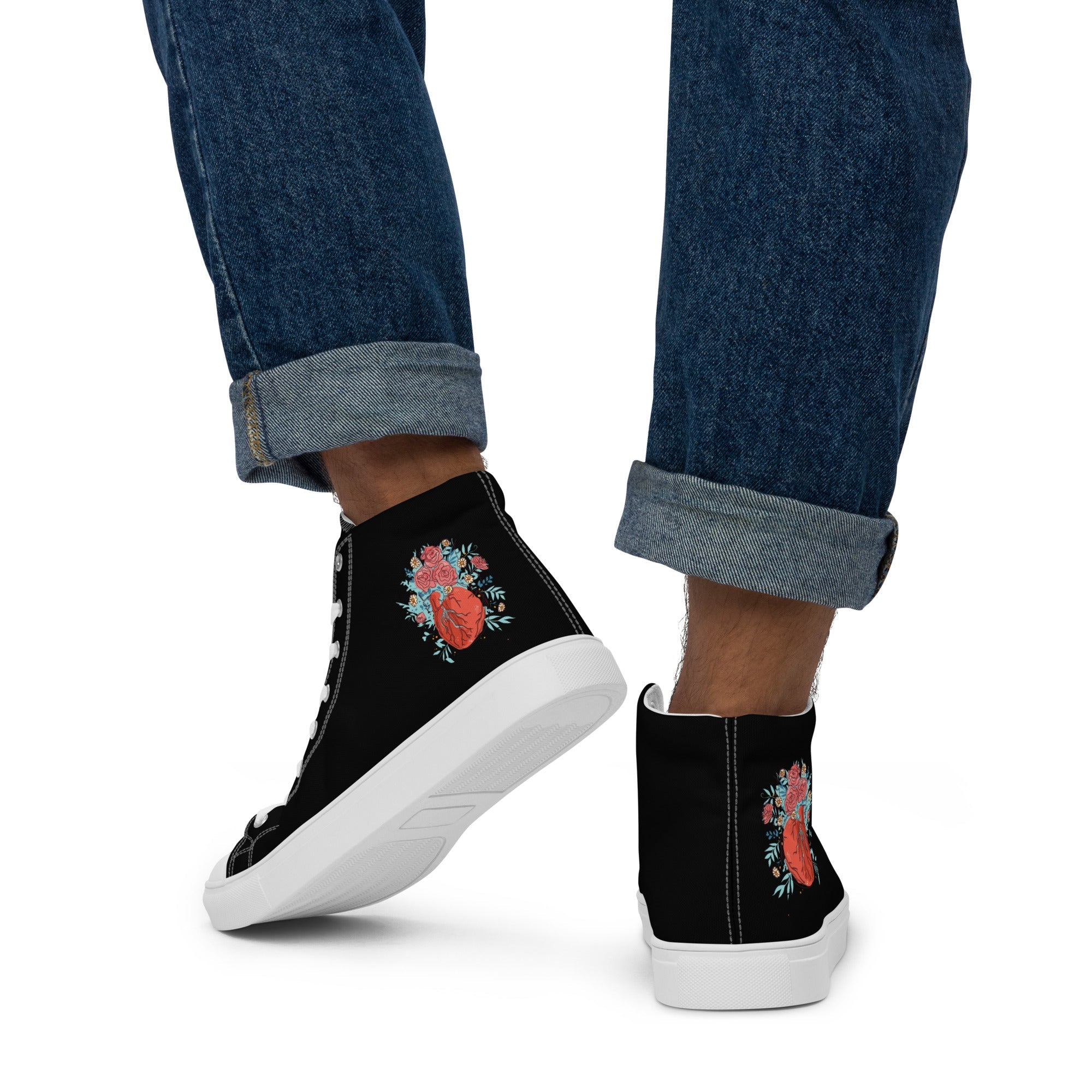 White Anacotte men's high-top canvas shoes with a back view, showcasing the stylish ankle-high design and casual footwear style.