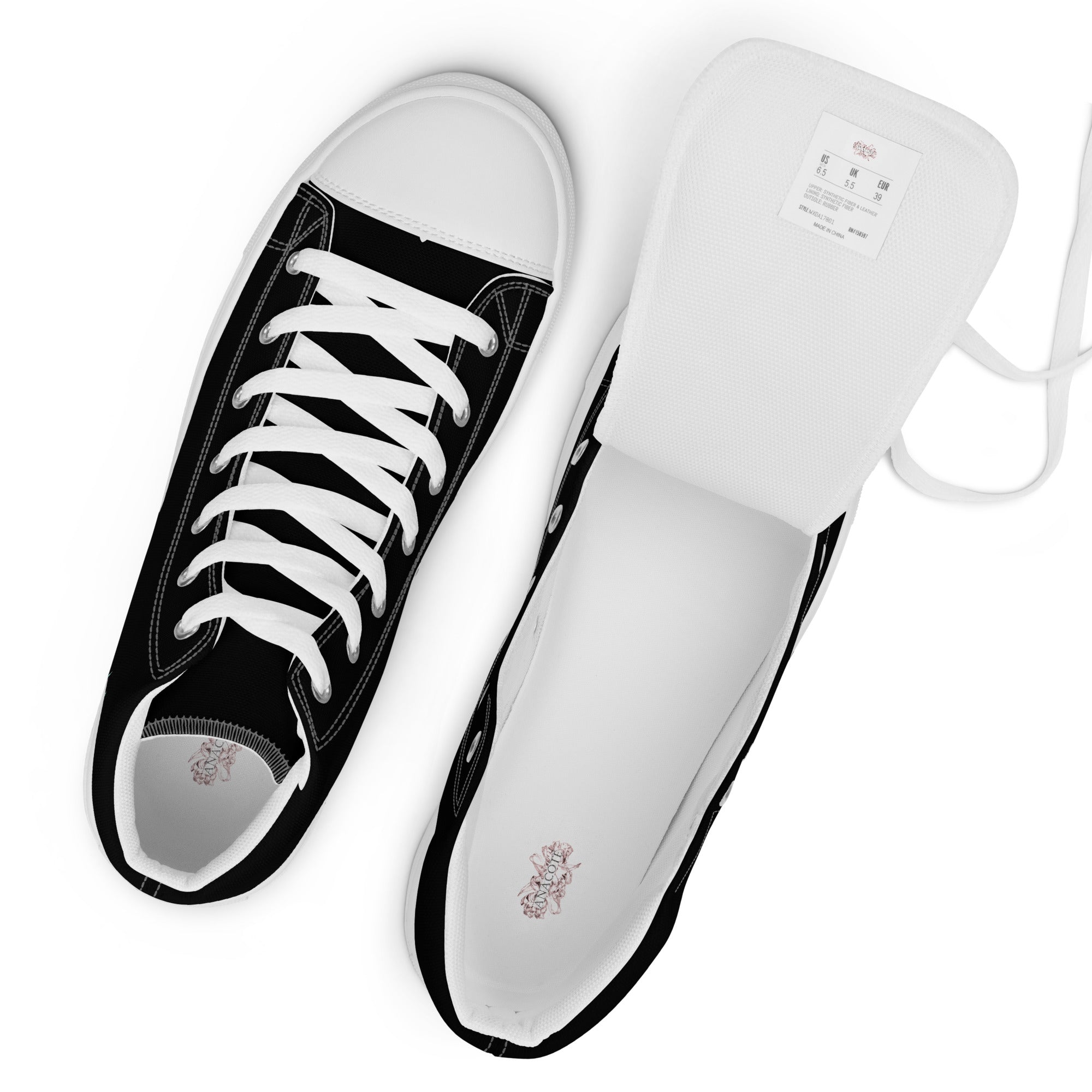 White Anacotte men's high-top canvas shoes with branding, showcasing a stylish and comfortable footwear design.