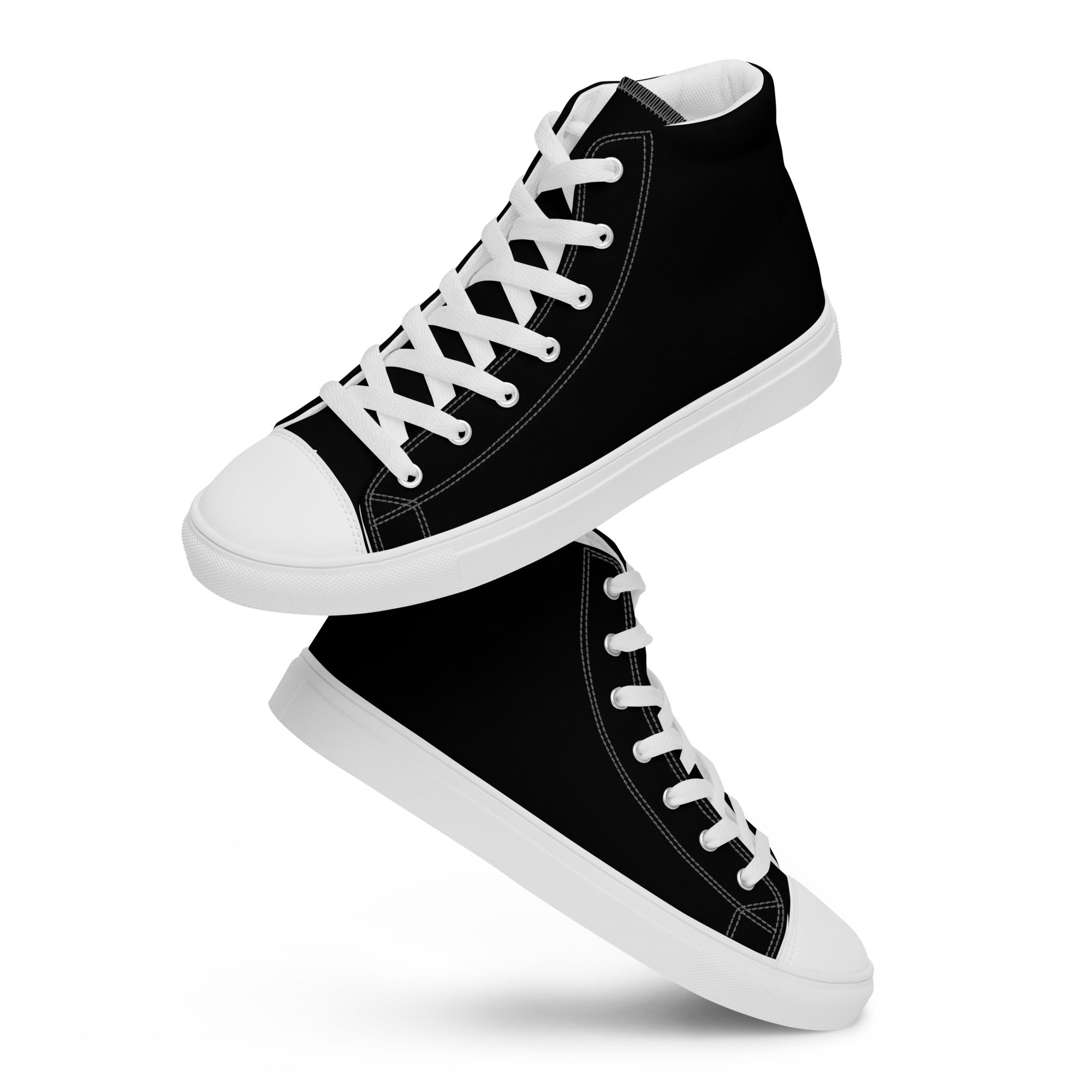 Anacotte men’s black high top canvas shoes with white laces and padded collar