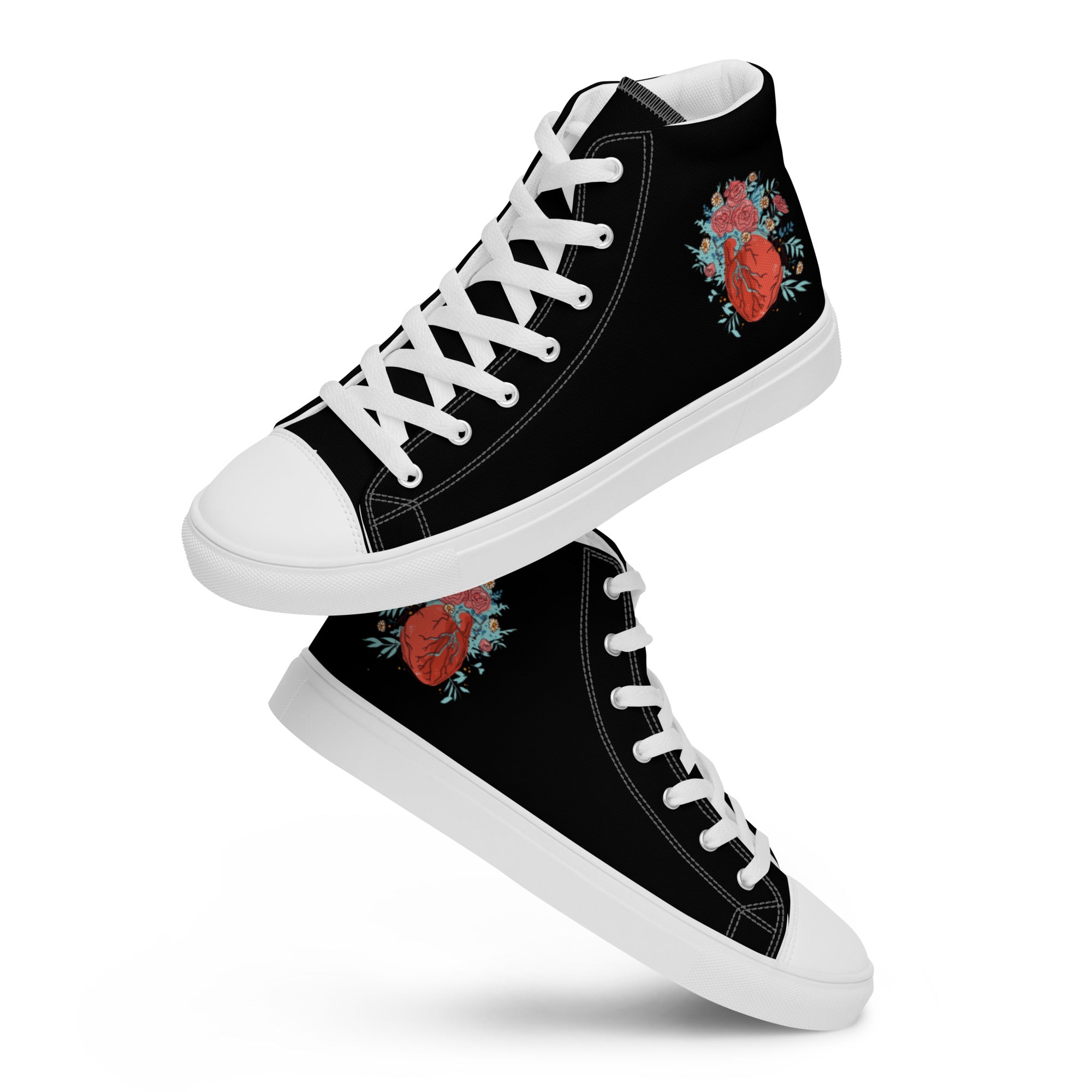 Anacotte Men’s high top canvas shoes white lace-up with padded collar and faux leather toe cap