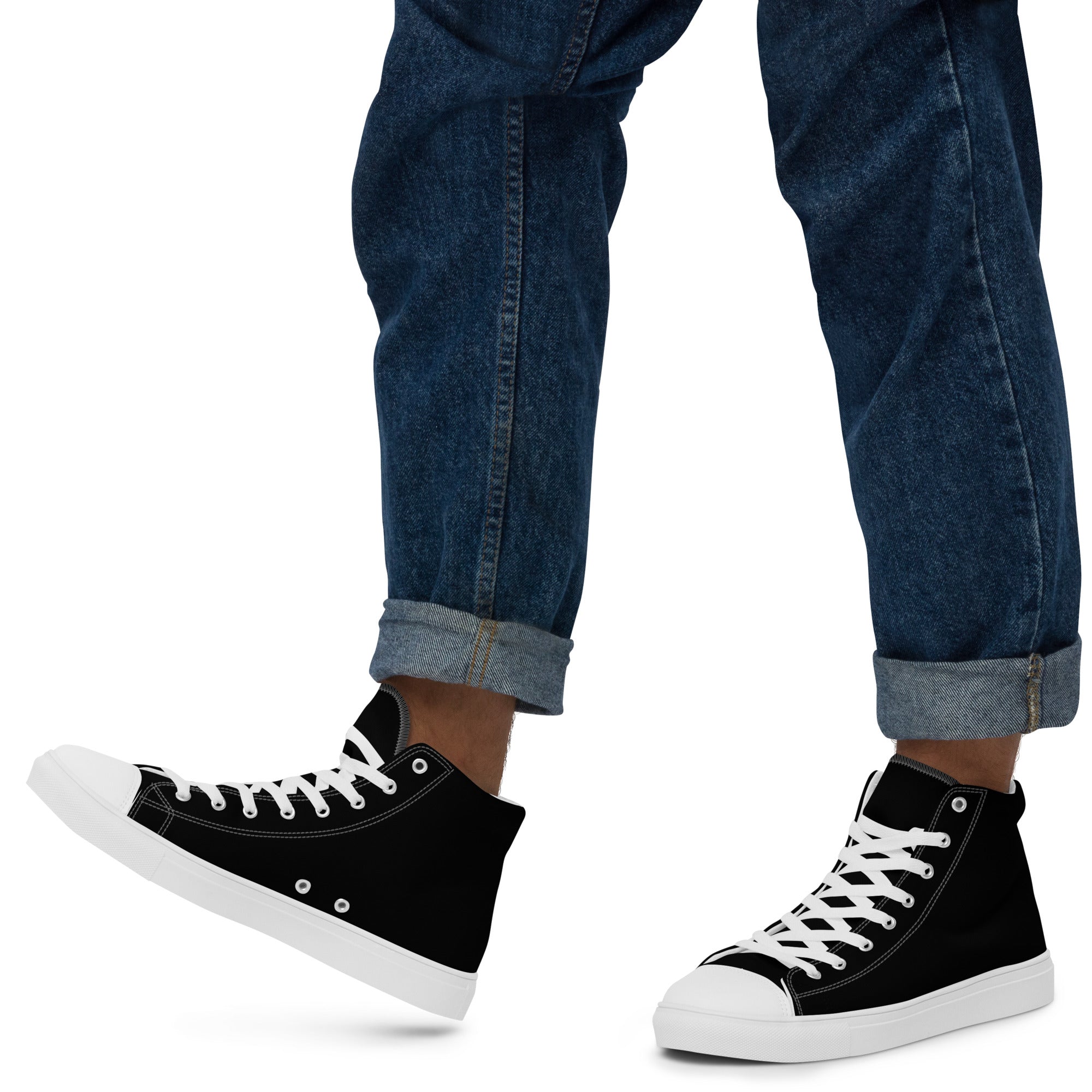 Anacotte men's high top canvas shoes in black, showing left shoe with side view and lacing detail.